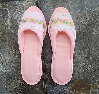 Vintage Sears Women's Small 5-6 Pink Floral House Slippers 60s-70s • $15