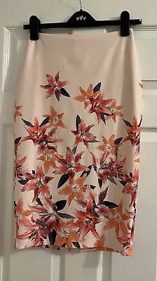 F&F Women Peach Floral Knee Length Pencil Skirt Size 6 • £4.99
