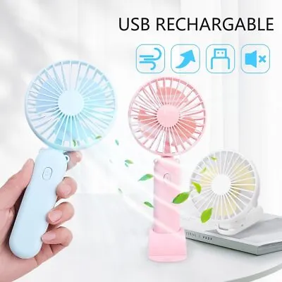 Portable Mini Hand-Held Small Desk Fan 3 Speed Cooler Cooling Usb Rechargeable • £5.96