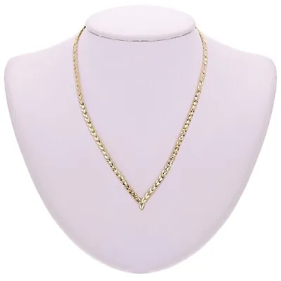 14k Yellow Gold Vintage V Shape Diamond Cut Leaf Necklace 17  3.8mm 11.5 Grams • $747.99