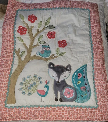 $14.99 • Buy Levtex Crib Quilt Fiona Fox Peacock Owl Baby Blanket Comforter Soft 