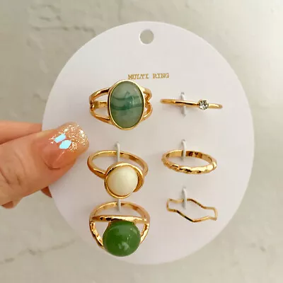 1Set Elegant Emerald White Man-made Rings For Women Vintage Geometric Ring WIN • $6.39