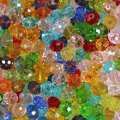 100pcs 8mm Mixed Faceted Glass Crystal Rondelle Spacer Loose Beadabout 20 Color • $7.50