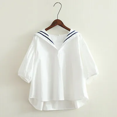 Japanese College Navy Collar Blouse Striped Loose Shirt T Shirt Tee Top Casual C • $26.96