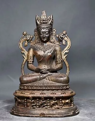 10  Antique Tibetan Buddhism Temple Bronze Gilt Amitabha Longevity Buddha Statue • $238