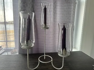 Vintage Cottage White Metal Candelabras With 3 Glass Holders • $5