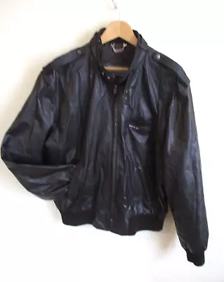 80's Members Only Leather Cafe Racer Jacket Size 44 Espresso Brown • $74.99