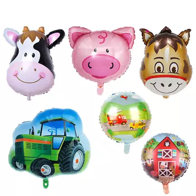 Set Of 6 Cute Foil Farmyard Balloons Pig Cow Horse Tractor Barn Free Ribbon UK • £7.99