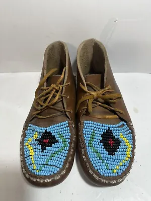 Vintage Native American Indian Leather Moccasins Beaded  • $89.99