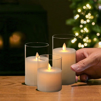 £15.95 • Buy 3 LED Candles Set With Remote Control Timer Flameless Flickering Glass Wax UK
