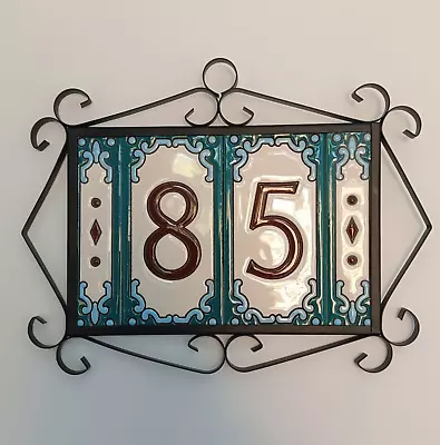 11 X 5.5cm Jacho M-13 Hand-painted Ceramic Number Tiles & Metal Frames • £6.99