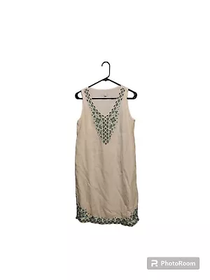 J Jill Love Linen Dress White Sleeveless Embroidered Small Lagenlook Boho Beach  • $27.68