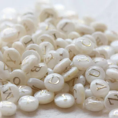 2pcs Natural Shell With Gold Alphabet Bead-Puff Spacer-Double Sided Letter 8mm • $3.40