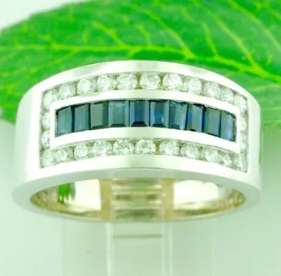  14k Solid White Gold Mens Men's Natural Diamond & Blue Sapphire Ring 1.80 Ct  • $1355.75