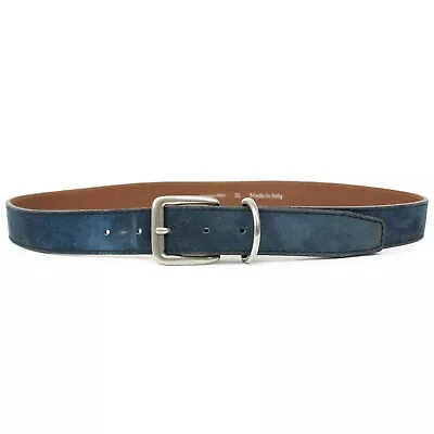 John Lewis Men Navy Blue Suede Brushed Metal Buckle Casual Belt 34 Made In Italy • $29.99