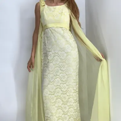 Vintage Yellow Lace Maxi Dress Sz S • $45