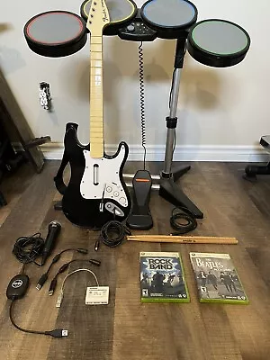 $146.54 • Buy Rock Band Bundle Drums Sticks Guitar Strap Mic Xbox 360 Instruments Beatles Game