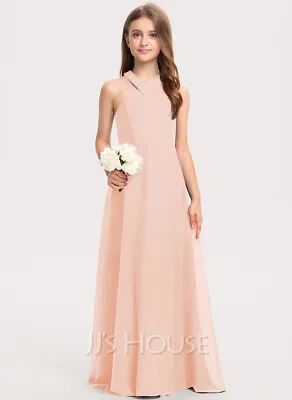 £29.99 • Buy Kids Girl A-Line V-neck Floor-Length Chiffon Junior Bridesmaid Dress