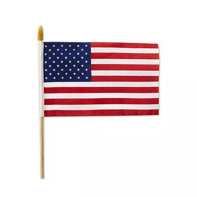 4 X6  10 Pcs Mini National Wooden Pole Hand Held American Flag Polyester Fabric • $8.99