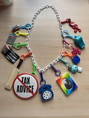 Vintage New 80’s Plastic Bell Charm Necklace 1980 Retro Party Tax Advice Cat • $45