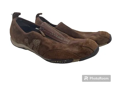 Merrell Barrado Zip Front Loafer Womens 8.5 Leather Mocha Suede Slip On Shoes • $25