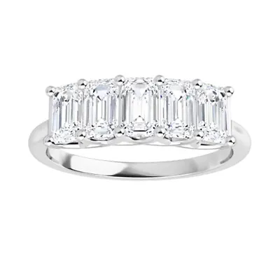 3.00 Ct Colorless Moissanite Emerald Semi Eternity Wedding Band Ring • $3199