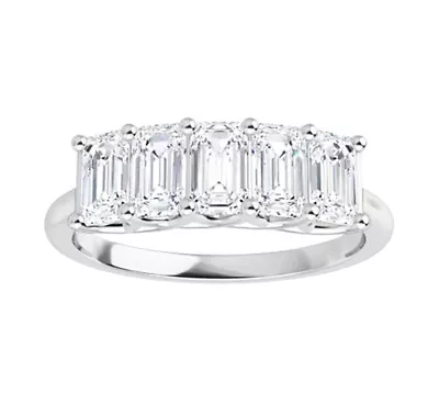 5.05 Ct Colorless Moissanite Emerald Semi Eternity Wedding Band Ring • $3999