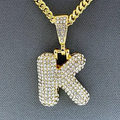 $9.99 • Buy Gold Tone Clear Rhinestones Bubble Initial Alphabet Letter K Pendant Necklace