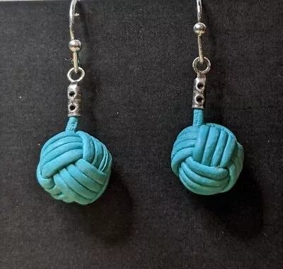 Earrings Monkey Fist Earrings Handcrafted Turquoise Leather 3/8  Dia • $25