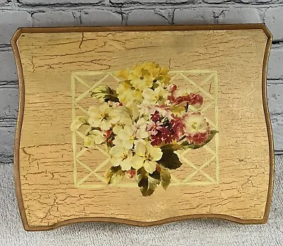 Wooden Trinket Box Floral Painted Top 11”L X 9” W X 3” H Vintage • $18.99