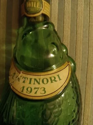 VINTAGE  9.5  TALL FISH SHAPED Green GLASS  WINE BOTTLE MADE IN ITALY 1973 • $12