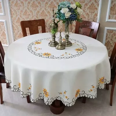 Round Embroidery Table Cloth Euro Style Tablecloth Hollow Out Lace Table Cloth • $59.84
