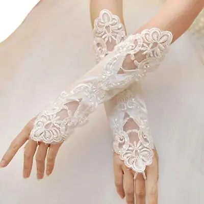 £4.90 • Buy 1920s Opera Party Sun Protection Lace Fingerless Gloves Satin Sequins Mittens