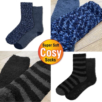 £4.49 • Buy Mens Socks Cosy 2 Pairs Slipper Winter Warm Fluffy Soft Adult Socks Lounge Bed 