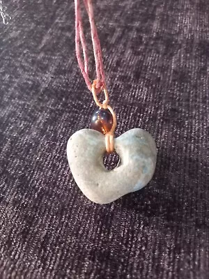 Natural Holy Stone  Beach Stone  Hag Stone Necklace Heart Shape  • £3.99