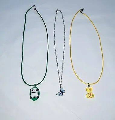 3 X Novelty Kids Dress Up Charm NECKLACES Panda Butterfly Teddy Bear • £0.99