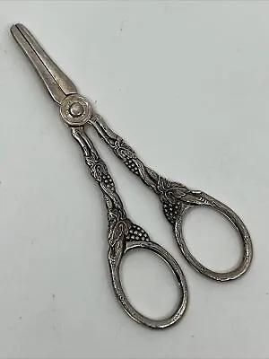 Vintage Prima Plate Sweden Silver Plate Wick Trimming Sewing Scissors Grapes • $20