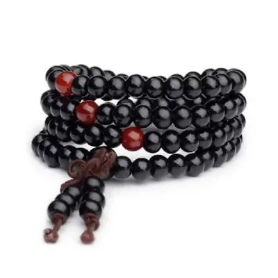 Stretch Wrap Mala Bracelet 108 6mm Bead Beautiful Black Wood Prayer Buddhist NEW • $6.95