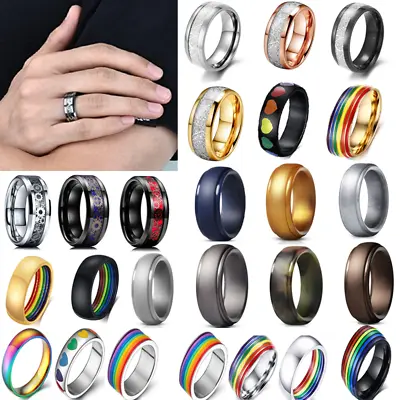 Mens Women Rings Stainless Steel Silicone Rainbow Band Gear Couple Ring Jewelry+ • $1.54