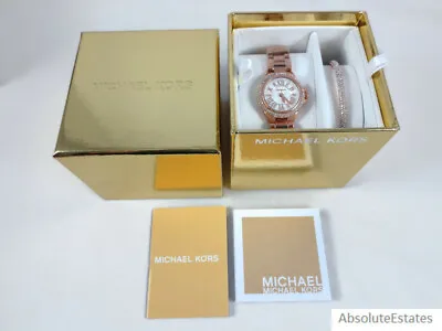 NEW Michael Kors Petite Camille Rose Gold Crystal Watch Bracelet Set MK3654 NIB • $127.49