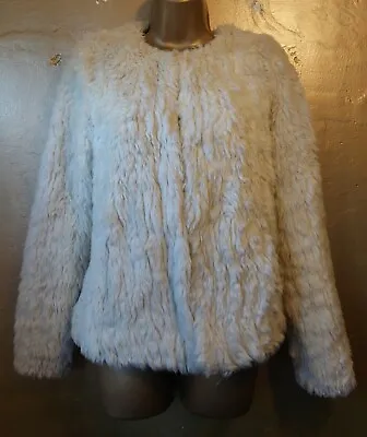 £25 • Buy Off White Size 8 Faux Fun Fur Jacket, Collarless, Pockets, Lined, Hook&eye Front