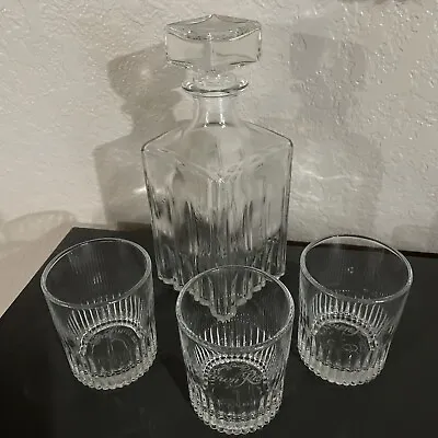 Decanter Set Vintage With Matching Set Of 3 Crown Royal Glasses • $38.36