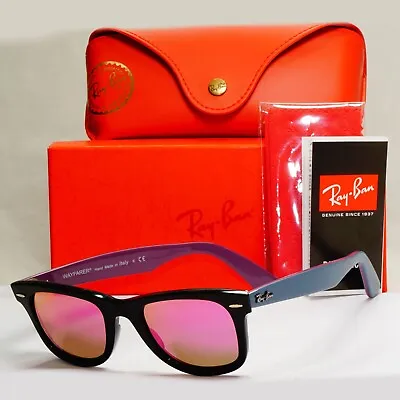 Ray-Ban Sunglasses Wayfarer Black Blue Mirror Violet Fuxia RB 2140 1174/4T 50mm • $183.26