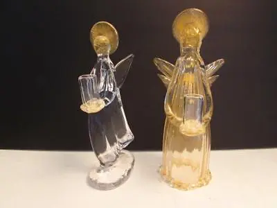 Set Of 2 Vintage Murano Italian Art Glass Gold Aventurine Angel Candle Holders • $110