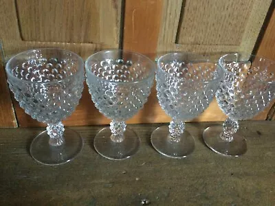 Set Of Four (4) Vintage Clear Glass Hobnail Water Goblets Stemware • $29.99