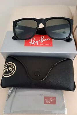 $70 • Buy RayBan Justin Polarised Sunglasses Matte Black Frame Dark Green Lens RB4165 54mm