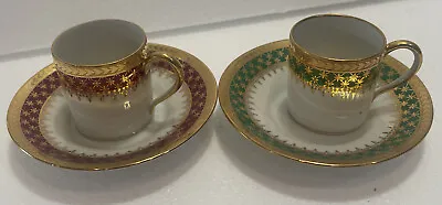 Limoges Unic Porcelain  Demitasse Cup & Saucer 4 Pcs Set France AL Anchor • $55