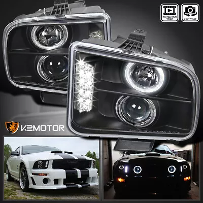 Black Fits 2005-2009 Ford Mustang LED Halo Projector Headlights Lamps Left+Right • $122.38