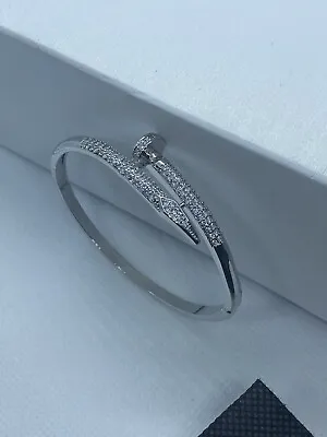 Luxury Silver Nail Crystals Bangle Bracelet  For Her 20cm Nail Prom Wedding • $15.14