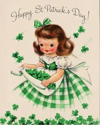 TWO 5x7 Vintage Irish Happy St. Patrick's Day Girl In Plaid Cotton Fabric Blocks • $14.80